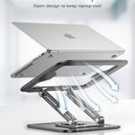 Adjustable Laptop Stand, Computer Stand with 360 Rotating Base, Ergonomic Laptop Riser Mount for Desk Foldable Protable Computer Desk Fits with MacBook Pro Air (10-16″) – Black
