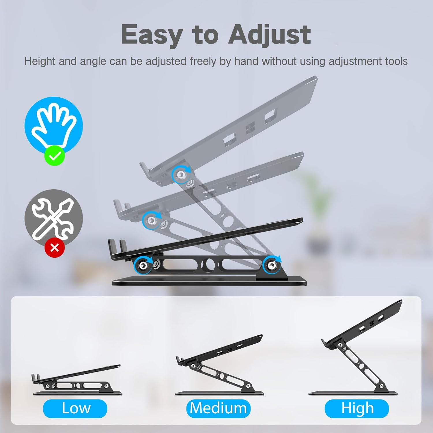 Adjustable Laptop Stand for Desk, Metal Foldable Laptop Riser Holder, Portable Desktop Book Stands, Ventilated Cooling Computer Notebook Stand Compatible with 10-15.6” Laptops