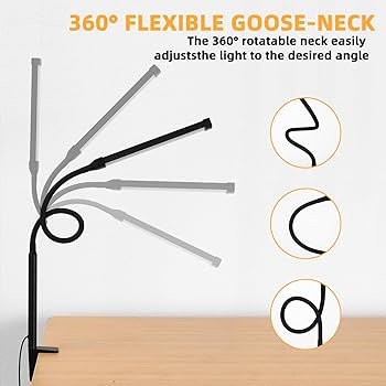 LED Desk Lamp with Clamp, Eye-Caring Clip on Lights for Home Office, 3 Modes 10 Brightness, Long Flexible Goose-Neck, Metal, Swing Arm Architect Task Table Lamps with USB Adapter, Black