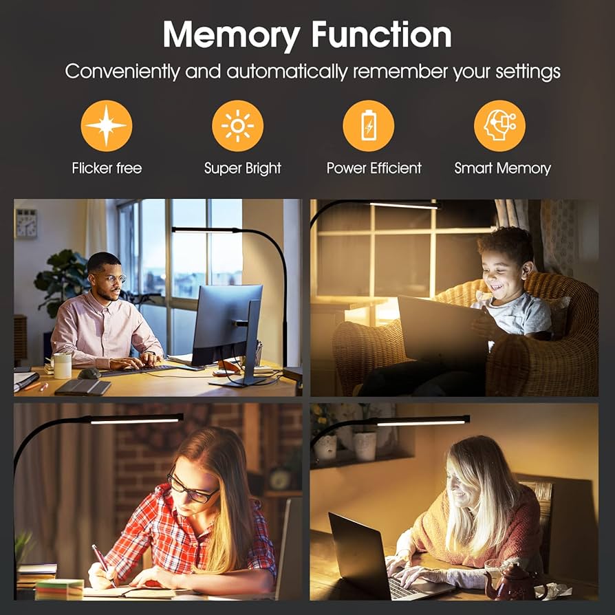 LED Desk Lamp with Clamp, Eye-Caring Clip on Lights for Home Office, 3 Modes 10 Brightness, Long Flexible Goose-Neck, Metal, Swing Arm Architect Task Table Lamps with USB Adapter, Black