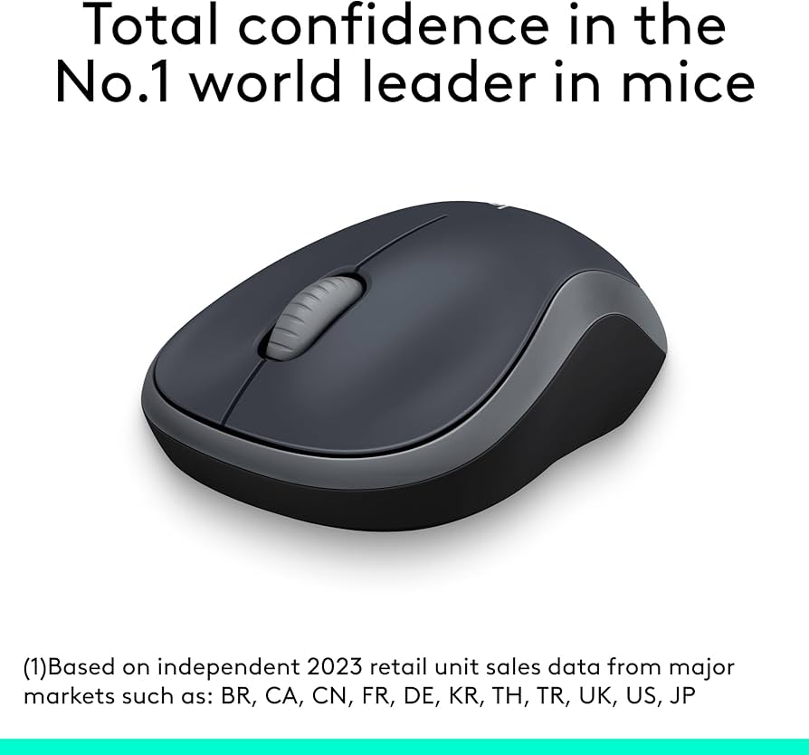Logitech M185 Wireless Mouse, 2.4GHz with USB Mini Receiver, 12-Month Battery Life, 1000 DPI Optical Tracking, Ambidextrous PC/Mac/Laptop – Swift Grey