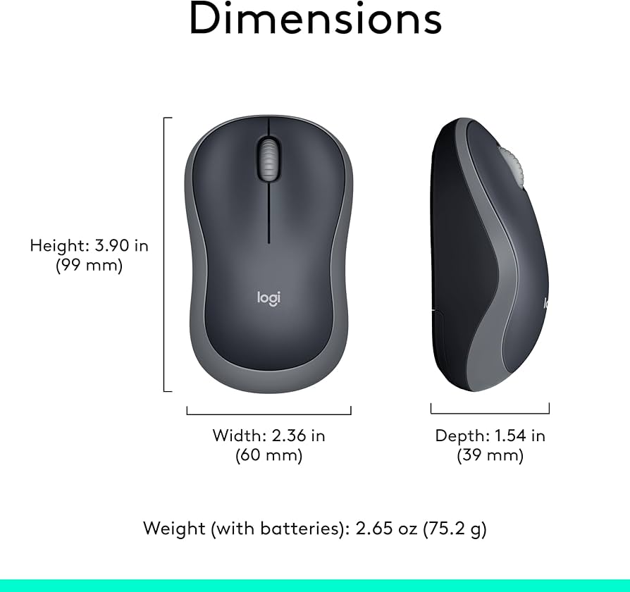 Logitech M185 Wireless Mouse, 2.4GHz with USB Mini Receiver, 12-Month Battery Life, 1000 DPI Optical Tracking, Ambidextrous PC/Mac/Laptop – Swift Grey