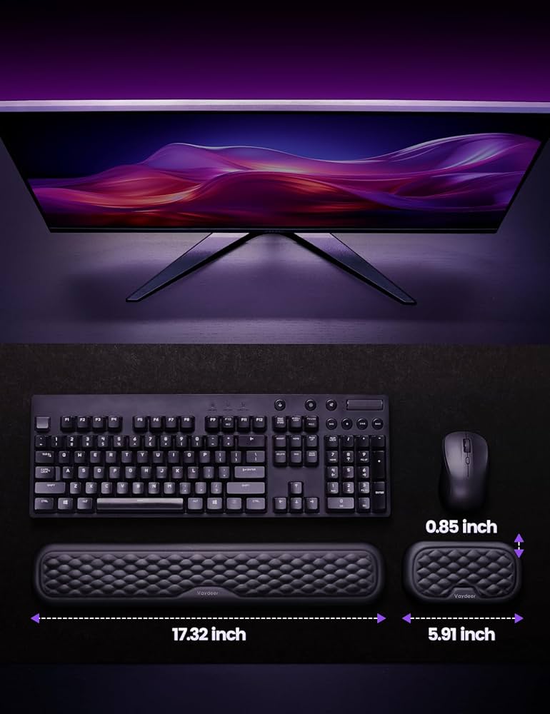 Vaydeer Wrist Rest for Keyboard and Mouse, Computer Ergonomic Wrist Support Pad, Soft Memory Foam Arm Cushion for Desk, Palm Hand Office Laptop Typing