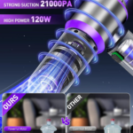 Vacuum/Air Duster 80,000RPM Super Power Mini Car Vacuum Cleaner 4-in-1 air Blower Gun Air Duster & Air Blower & Pump Hand Electric air Duster Handheld dust Blower Blower Cordless (Purple)