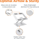 Amazon Basics Sturdy and Portable Ergonomic Laptop Stand for Desk, Adjustable Riser, Fits all Laptops and Notebooks up to 17.3 Inch, Silver, 10 x 8.7 x 6 in