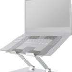 Amazon Basics Sturdy and Portable Ergonomic Laptop Stand for Desk, Adjustable Riser, Fits all Laptops and Notebooks up to 17.3 Inch, Silver, 10 x 8.7 x 6 in