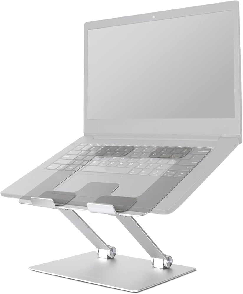 Amazon Basics Sturdy and Portable Ergonomic Laptop Stand for Desk, Adjustable Riser, Fits all Laptops and Notebooks up to 17.3 Inch, Silver, 10 x 8.7 x 6 in