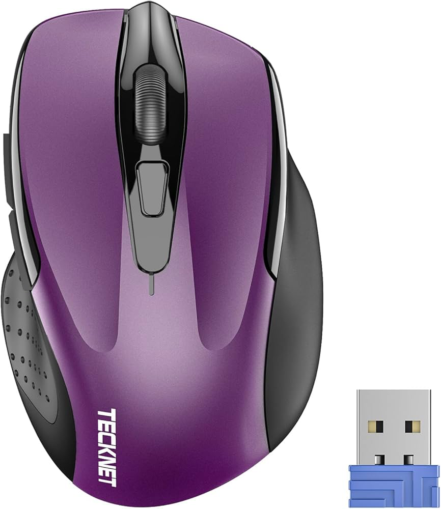 TECKNET Wireless Mouse, 2.4G Ergonomic Optical Mouse, Computer Mouse for Laptop, PC, Computer, Chromebook, Notebook, 6 Buttons, 24 Months Battery Life, 2600 DPI, 5 Adjustment Levels – Purple