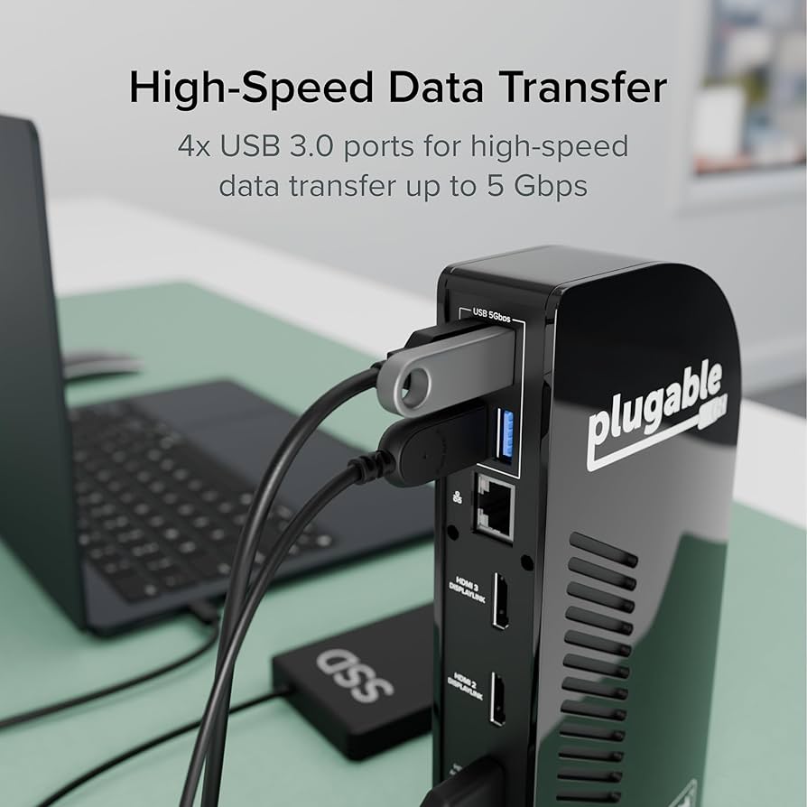 Plugable USB-C Triple Monitor Docking Station: 13-in-1 Laptop Dock with 100W Charging for Mac (DisplayLink Driver Required), Windows, Chrome, 3 HDMI, Gigabit Ethernet, SD, USB-C 20W, 4 USB – UD-ULTCDL
