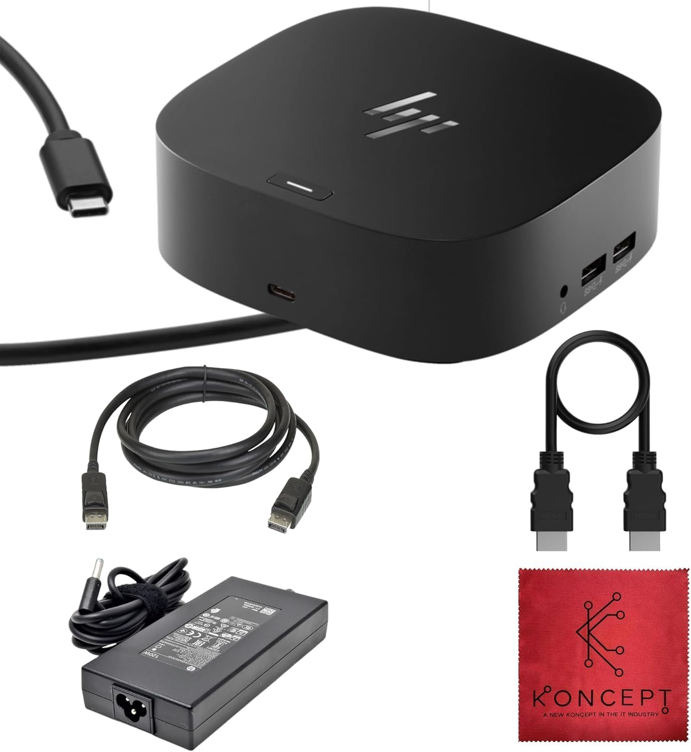 HP Docking Station for Laptop Dual Monitor and Charging – 5TW10AA / 5TW10UT / 5TW10AA#ABB USB-C G5 Dock with 120W AC Adap TER + HDMI Cable + DisplayPort Cable + Cleaning Cloth (Renewed)