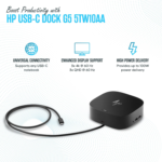 HP Docking Station for Laptop Dual Monitor and Charging – 5TW10AA / 5TW10UT / 5TW10AA#ABB USB-C G5 Dock with 120W AC Adap TER + HDMI Cable + DisplayPort Cable + Cleaning Cloth (Renewed)