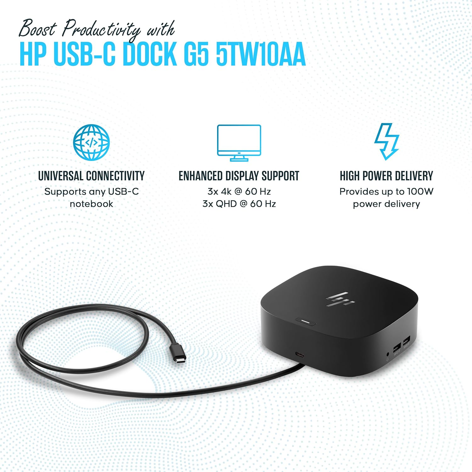 HP Docking Station for Laptop Dual Monitor and Charging – 5TW10AA / 5TW10UT / 5TW10AA#ABB USB-C G5 Dock with 120W AC Adap TER + HDMI Cable + DisplayPort Cable + Cleaning Cloth (Renewed)