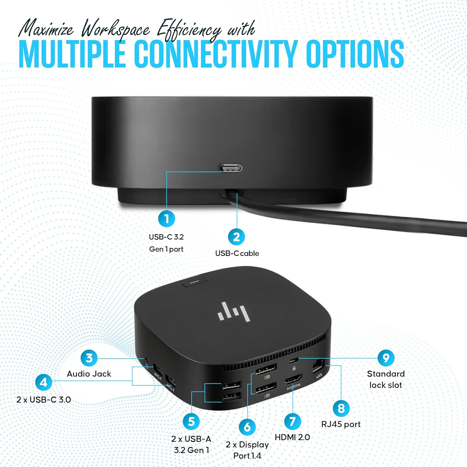 HP Docking Station for Laptop Dual Monitor and Charging – 5TW10AA / 5TW10UT / 5TW10AA#ABB USB-C G5 Dock with 120W AC Adap TER + HDMI Cable + DisplayPort Cable + Cleaning Cloth (Renewed)
