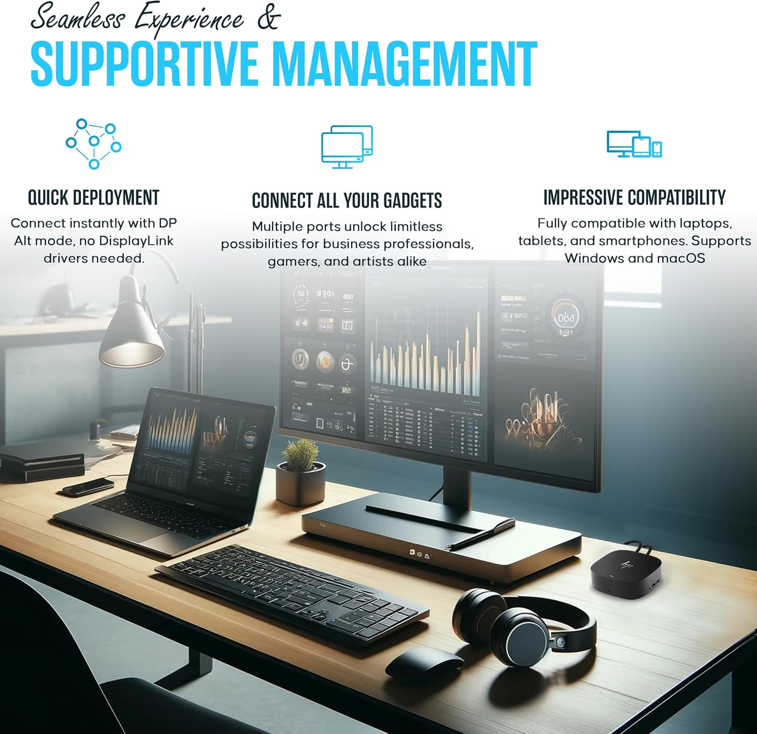 HP Docking Station for Laptop Dual Monitor and Charging – 5TW10AA / 5TW10UT / 5TW10AA#ABB USB-C G5 Dock with 120W AC Adap TER + HDMI Cable + DisplayPort Cable + Cleaning Cloth (Renewed)