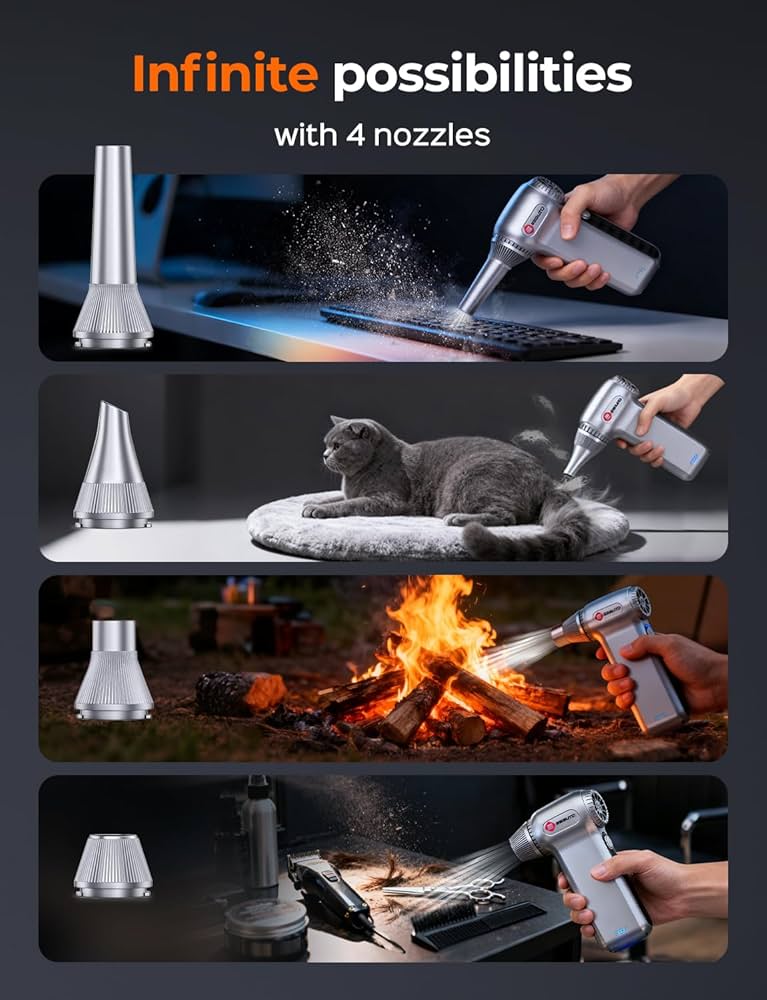 Electric Air Duster 180000RPM, Powerful Cordless Compressed Air Duster with 3-Speed Mini Air Duster Blower, Rechargeable Dust Cleaner for Computer Keyboard, PC, Car, Outdoor & Home Cleaning