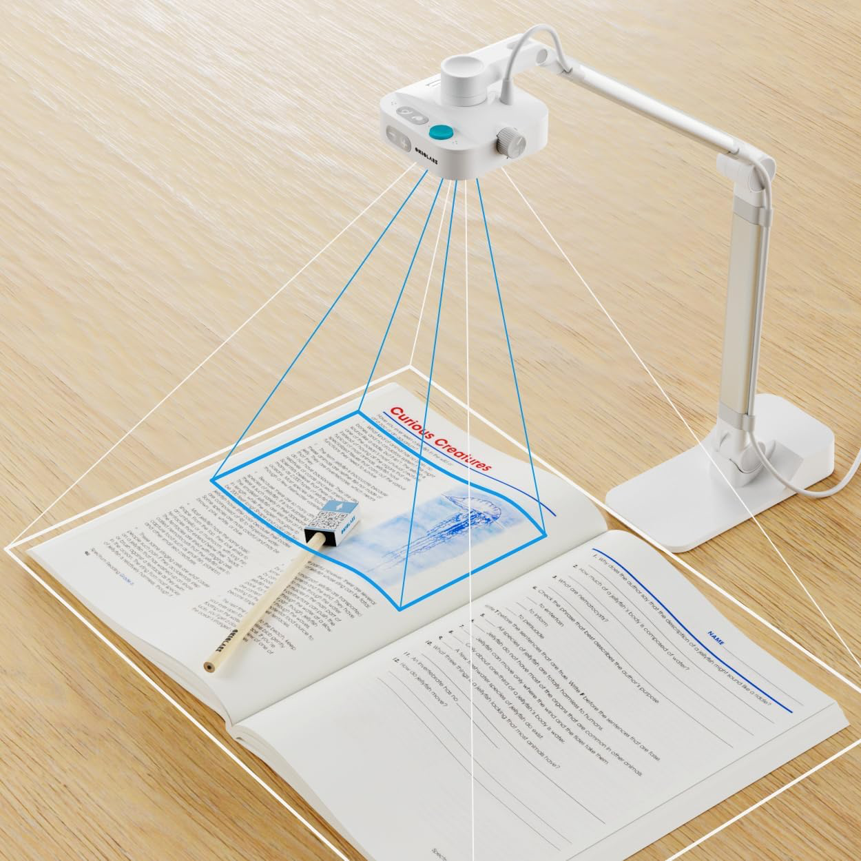 OKIOCAM W1 USB 4K 8MP Document Camera with Light for Teachers. Comes with OKIOPoint & AI-Tracking Presentation Software. Doc Camera for Classroom. Compatible with PC/Mac, with Type-C Adaptor