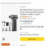 WOLFBOX MF200 Compressed Air Duster with Removable Battery & 4 Nozzles, Cordless 3-Speed Adjustable Mini Blower for Computer Keyboard, Car Cleaning, Home, and Outdoor Use