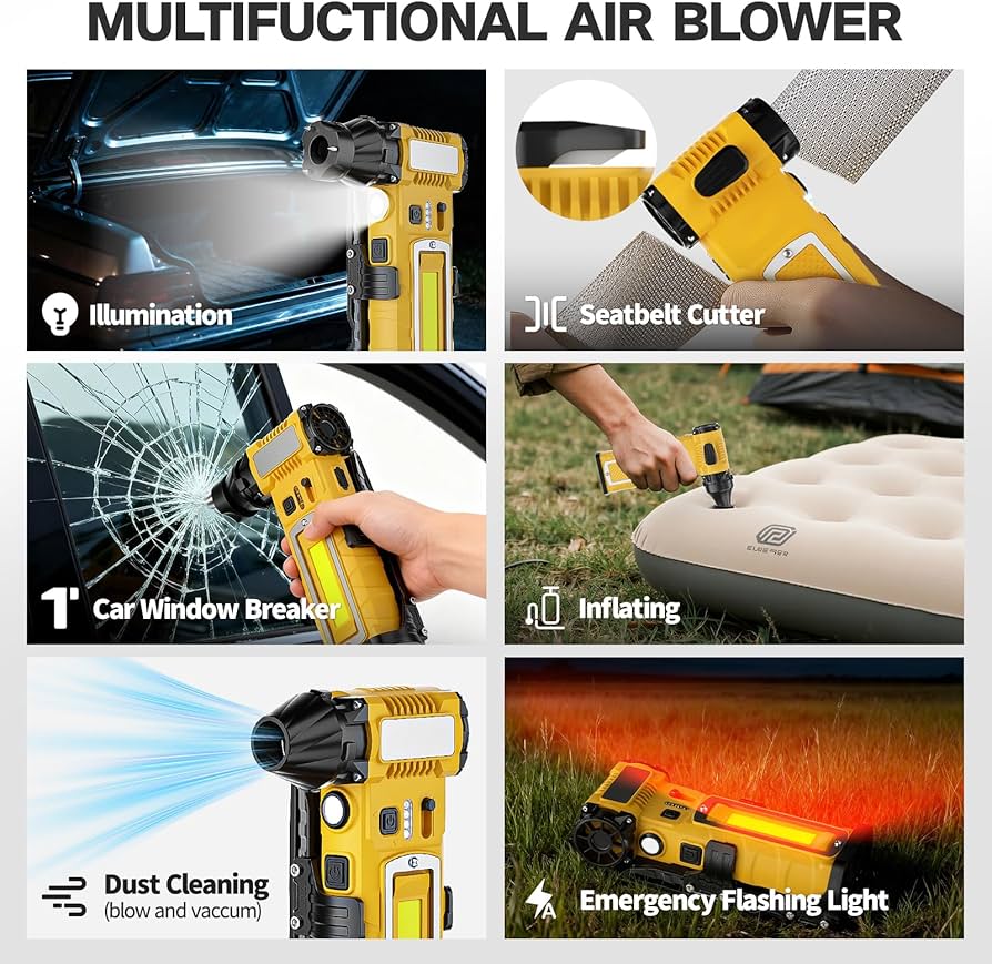 Compressed Air Duster 300000RPM 8000mAh,6-in-1 Electric Mini Air Blower with LED Light,Cordless Rechargeable Air Duster for PC Keyboard Computer Car Cleaning Electronics Cleaner Home and Outdoor Use