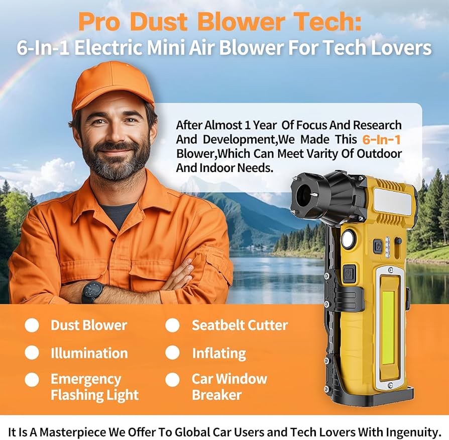 Compressed Air Duster 300000RPM 8000mAh,6-in-1 Electric Mini Air Blower with LED Light,Cordless Rechargeable Air Duster for PC Keyboard Computer Car Cleaning Electronics Cleaner Home and Outdoor Use