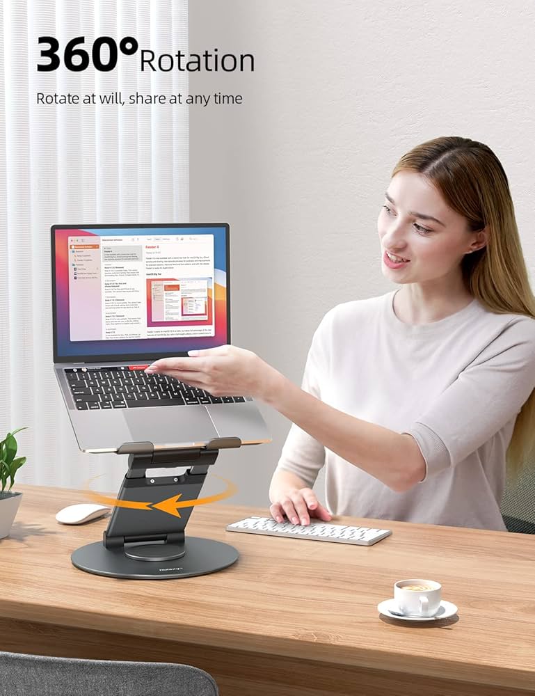 Nulaxy Telescopic 360 Rotating Laptop Stand for Desk Adjustable Height Swivel Pull Out Design Ergonomic Laptop Riser Standing Desk Converter Fits All 10-17″ Laptops Computer MacBook, Gray