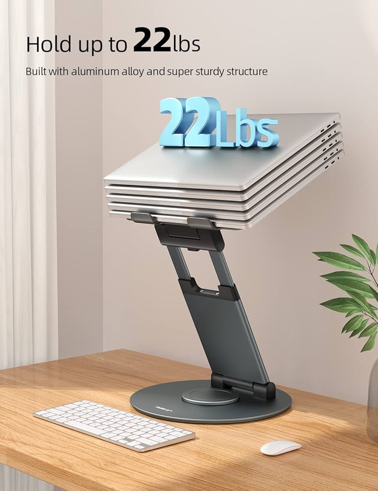 Nulaxy Telescopic 360 Rotating Laptop Stand for Desk Adjustable Height Swivel Pull Out Design Ergonomic Laptop Riser Standing Desk Converter Fits All 10-17″ Laptops Computer MacBook, Gray