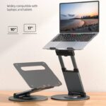 Nulaxy Telescopic 360 Rotating Laptop Stand for Desk Adjustable Height Swivel Pull Out Design Ergonomic Laptop Riser Standing Desk Converter Fits All 10-17″ Laptops Computer MacBook, Gray