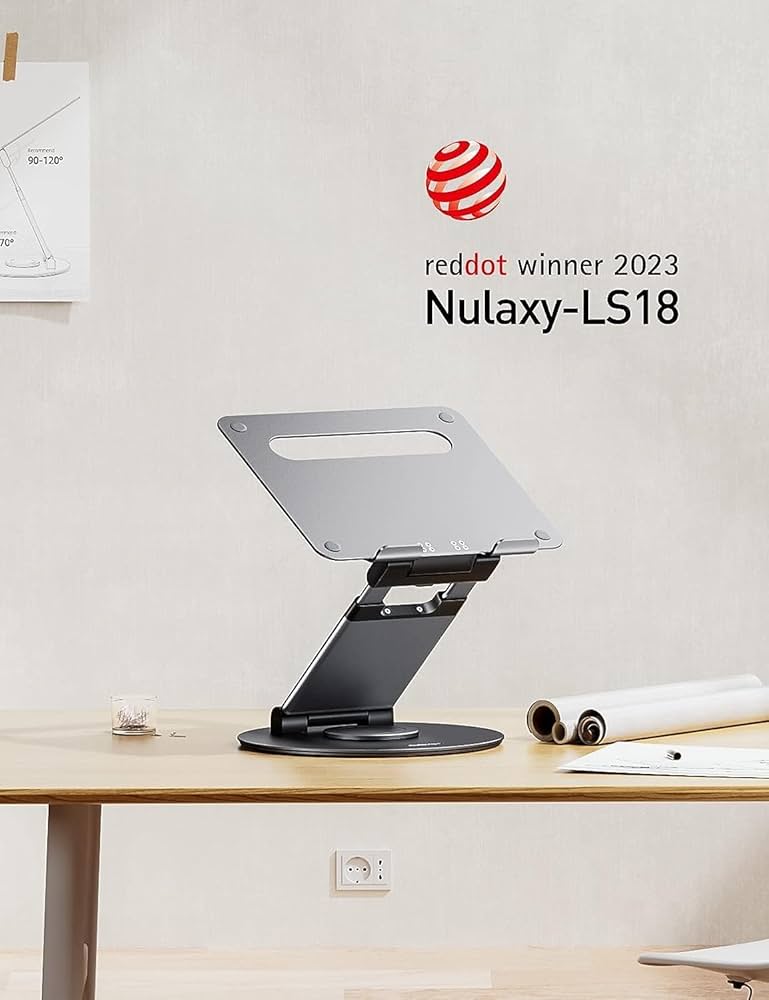 Nulaxy Telescopic 360 Rotating Laptop Stand for Desk Adjustable Height Swivel Pull Out Design Ergonomic Laptop Riser Standing Desk Converter Fits All 10-17″ Laptops Computer MacBook, Gray