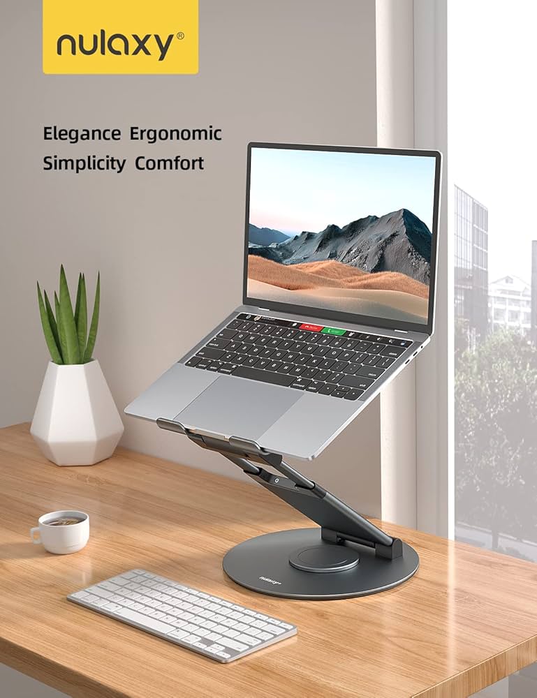 Nulaxy Telescopic 360 Rotating Laptop Stand for Desk Adjustable Height Swivel Pull Out Design Ergonomic Laptop Riser Standing Desk Converter Fits All 10-17″ Laptops Computer MacBook, Gray