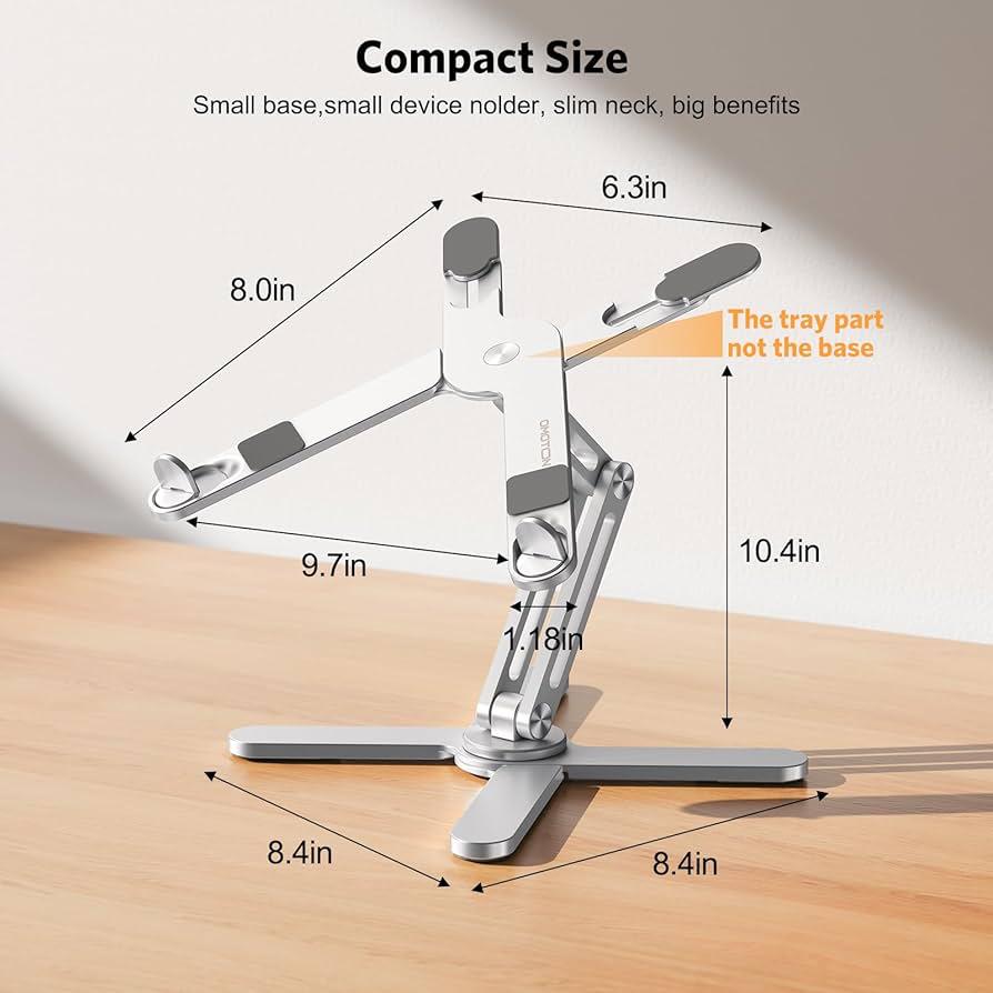 OMOTON LA10 360° Rotating Laptop Stand Riser for Desk, Ergonomic Foldable Computer Stand Adjustable Height Angles for Collaborative Work, Easy Storage Fit Macbooks,All Laptops up to 16 inches, Silver