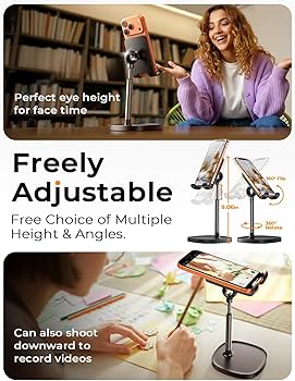 LISEN Cell Phone Stand Phone Holder for Desk Recording Office, Women Office Desk Accessories Gifts PC Gaming Essentials iPhone Stand Gadgets Fit OtterBox Case Switch iPad Air Tablet 4-10 in