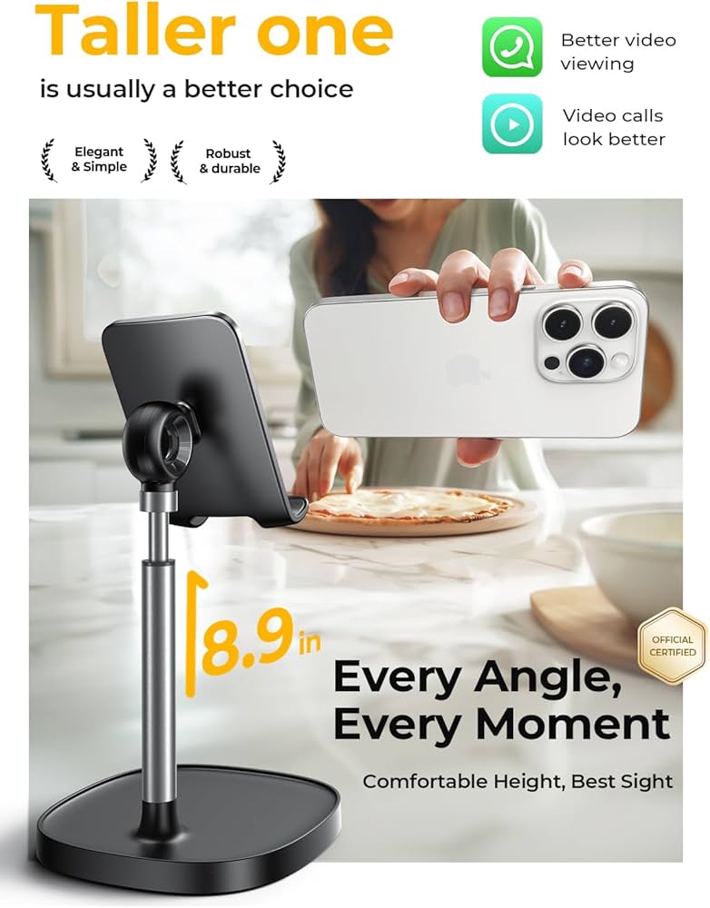 LISEN Cell Phone Stand Phone Holder for Desk Recording Office, Women Office Desk Accessories Gifts PC Gaming Essentials iPhone Stand Gadgets Fit OtterBox Case Switch iPad Air Tablet 4-10 in