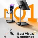 LISEN Cell Phone Stand Phone Holder for Desk Recording Office, Women Office Desk Accessories Gifts PC Gaming Essentials iPhone Stand Gadgets Fit OtterBox Case Switch iPad Air Tablet 4-10 in