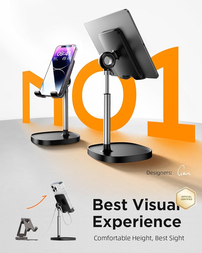 LISEN Cell Phone Stand Phone Holder for Desk Recording Office, Women Office Desk Accessories Gifts PC Gaming Essentials iPhone Stand Gadgets Fit OtterBox Case Switch iPad Air Tablet 4-10 in