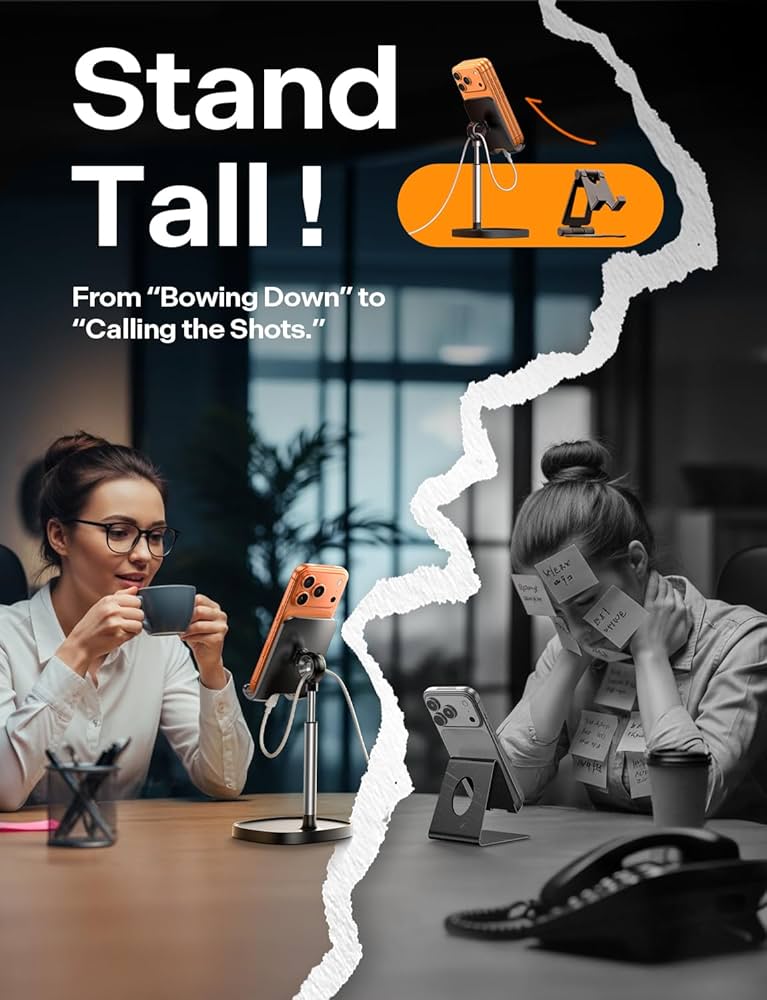 LISEN Cell Phone Stand Phone Holder for Desk Recording Office, Women Office Desk Accessories Gifts PC Gaming Essentials iPhone Stand Gadgets Fit OtterBox Case Switch iPad Air Tablet 4-10 in