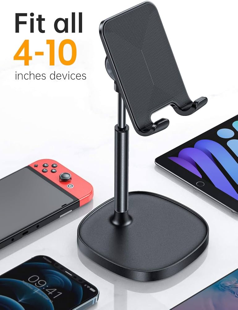 LISEN Cell Phone Stand Phone Holder for Desk Recording Office, Women Office Desk Accessories Gifts PC Gaming Essentials iPhone Stand Gadgets Fit OtterBox Case Switch iPad Air Tablet 4-10 in
