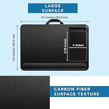 LAPGEAR Home Office Pro Lap Desk with Wrist Rest, Mouse Pad, and Phone Holder – Black Carbon – Fits up to 15.6 Inch Laptops – Style No. 91598