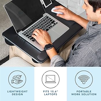LAPGEAR Home Office Pro Lap Desk with Wrist Rest, Mouse Pad, and Phone Holder – Black Carbon – Fits up to 15.6 Inch Laptops – Style No. 91598
