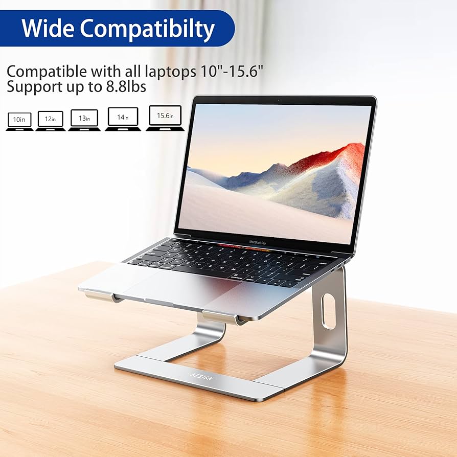 BESIGN LS03 Aluminum Laptop Stand, Ergonomic Detachable Computer Stand, Notebook Riser Compatible with Air, Pro, Dell, HP, Lenovo More 10-15.6″ Laptops, Silver