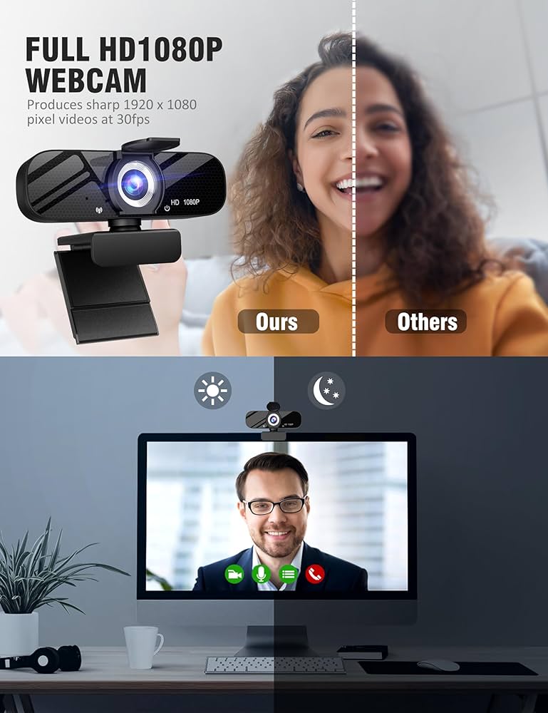 Tewiky 1080P Webcam with Microphone and Rotatable Tripod Wide Angle Camera for Desktop PC or Laptop Computer,Plug and Play, for Zoom/Skype/Teams, Conferencing and Video Calling