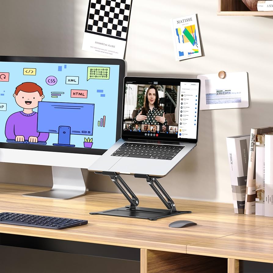 Urmust Laptop Notebook Stand Holder Adjustable Laptop Stand Portable Computer Riser Compatible with MacBook Air Pro HP Dell XPS Lenovo All Laptops 10-15.6″(Black)