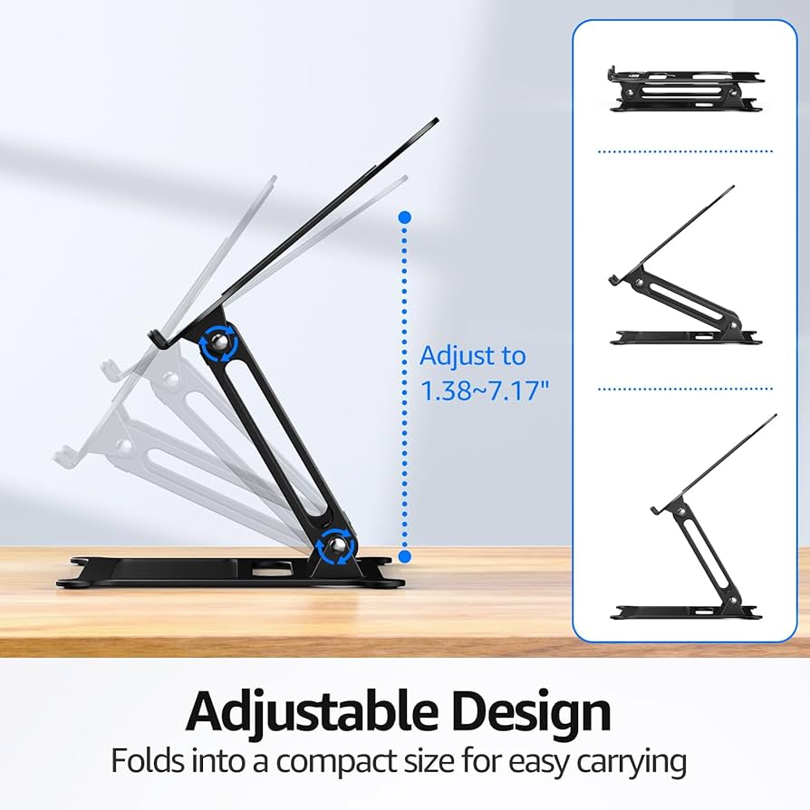 Urmust Laptop Notebook Stand Holder Adjustable Laptop Stand Portable Computer Riser Compatible with MacBook Air Pro HP Dell XPS Lenovo All Laptops 10-15.6″(Black)