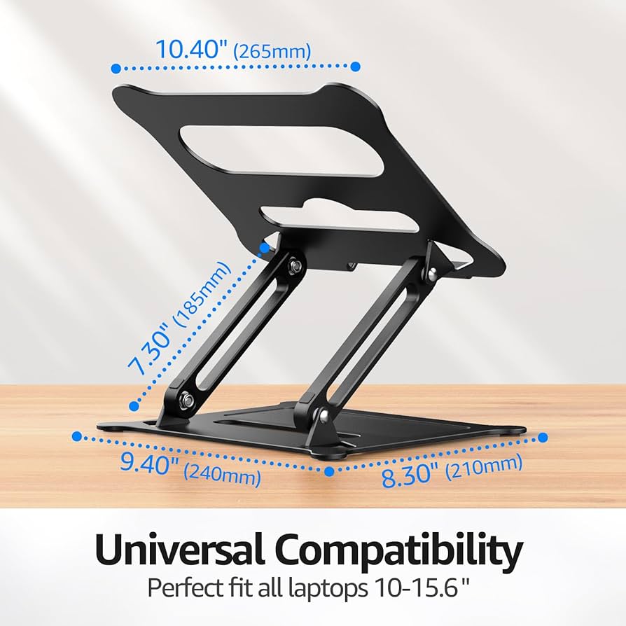 Urmust Laptop Notebook Stand Holder Adjustable Laptop Stand Portable Computer Riser Compatible with MacBook Air Pro HP Dell XPS Lenovo All Laptops 10-15.6″(Black)