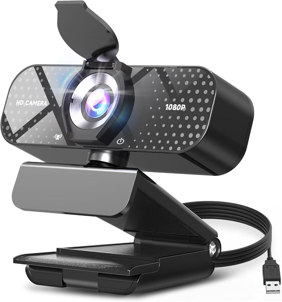 1080P Full HD Webcam with Noise-Canceling Mic, Auto Light Correction, Privacy Cover and Wide Angle Lens, Plug & Play USB Camera for Laptop/Desktop/PC/Mac, Compatible with Zoom/Skype/Teams/Streaming