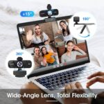 1080P Full HD Webcam with Noise-Canceling Mic, Auto Light Correction, Privacy Cover and Wide Angle Lens, Plug & Play USB Camera for Laptop/Desktop/PC/Mac, Compatible with Zoom/Skype/Teams/Streaming