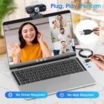 1080P Full HD Webcam with Noise-Canceling Mic, Auto Light Correction, Privacy Cover and Wide Angle Lens, Plug & Play USB Camera for Laptop/Desktop/PC/Mac, Compatible with Zoom/Skype/Teams/Streaming