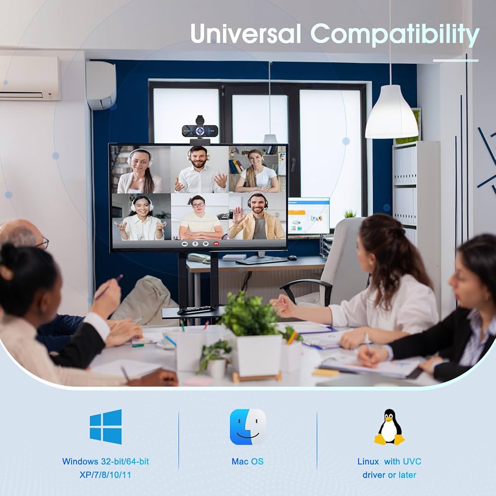 1080P Full HD Webcam with Noise-Canceling Mic, Auto Light Correction, Privacy Cover and Wide Angle Lens, Plug & Play USB Camera for Laptop/Desktop/PC/Mac, Compatible with Zoom/Skype/Teams/Streaming