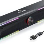 Pc Speakers Computer Sound Bar with Stereo Sound, Flowing LED & Push-Button Control Computer Speaker for Desktop Laptop Monitor, USB Input