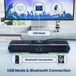 Pc Speakers Computer Sound Bar with Stereo Sound, Flowing LED & Push-Button Control Computer Speaker for Desktop Laptop Monitor, USB Input