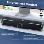 Pc Speakers Computer Sound Bar with Stereo Sound, Flowing LED & Push-Button Control Computer Speaker for Desktop Laptop Monitor, USB Input