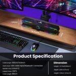 Pc Speakers Computer Sound Bar with Stereo Sound, Flowing LED & Push-Button Control Computer Speaker for Desktop Laptop Monitor, USB Input